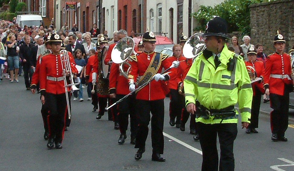 The Adamson's Band returning down Joel Lane after visiting Arnold Hill & Slateacre Wells